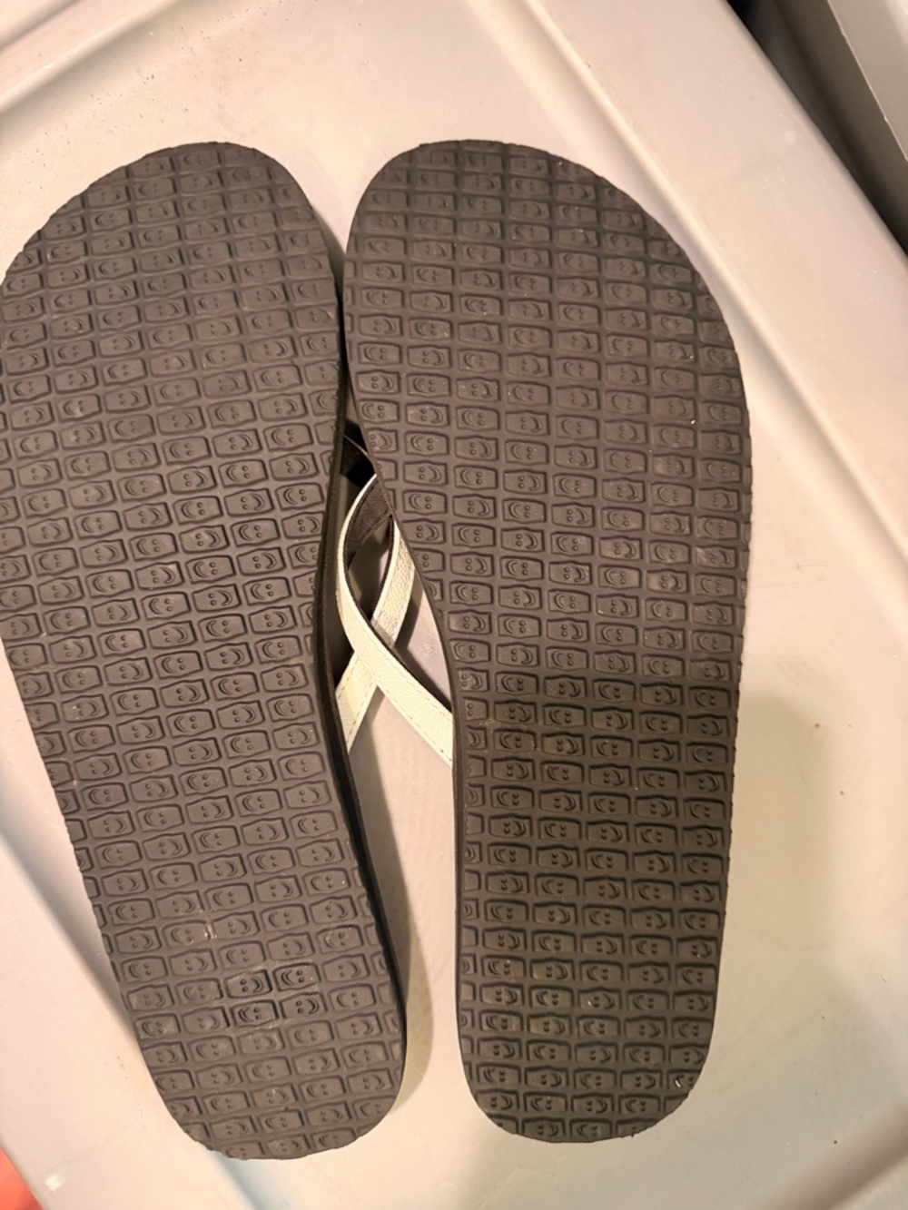 Sanuk White and Black Flip Flop with Green Logo Tab - Picture 4 of 5